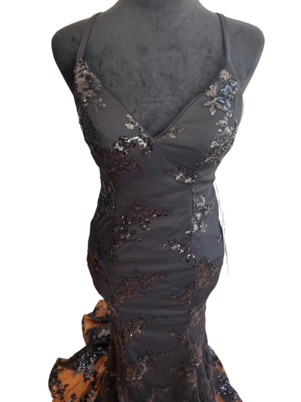 NWT Stacee’s Black Floral Whimsygoth Gown Sz 0 Sheer Lace Overlay Prom Dress - Picture 4 of 13